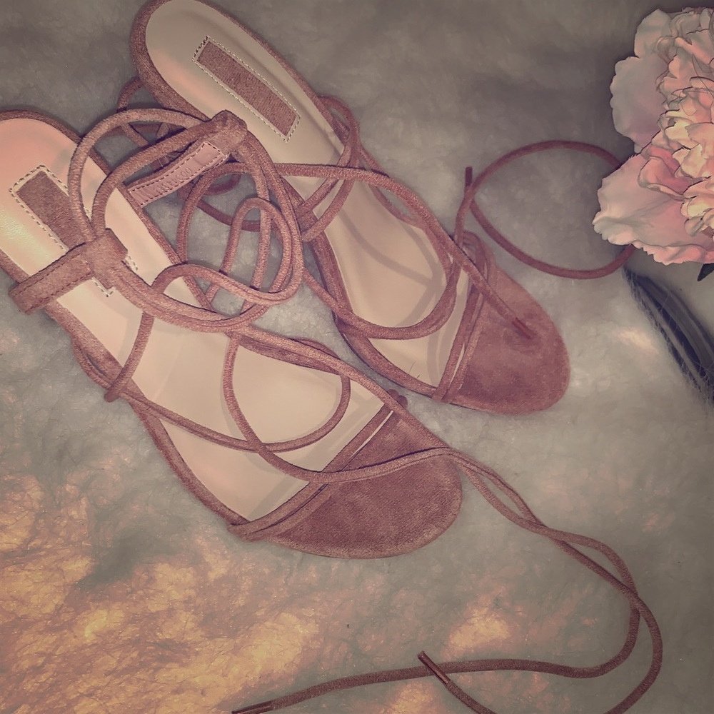 5 for $25! Forever 21 Blush Pink lace up heels never worn!